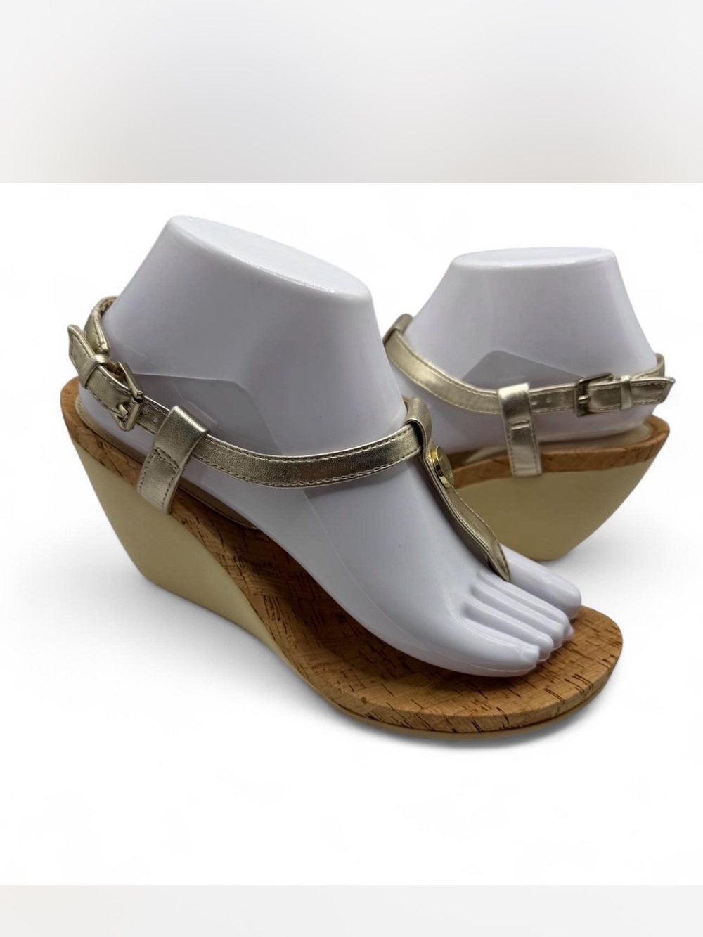 Lauren Ralph Lauren Reeta gold metallic T-strap wedge sandals